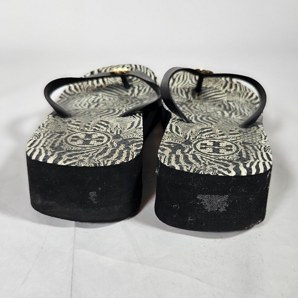 Tory Burch Zebra Print Platform Flip Flops Black … - image 2